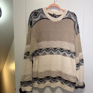 Vintage Adam‎ Sloane 100% Cotton Aztec Fair Isle Geometric Neutral Sweater USA L